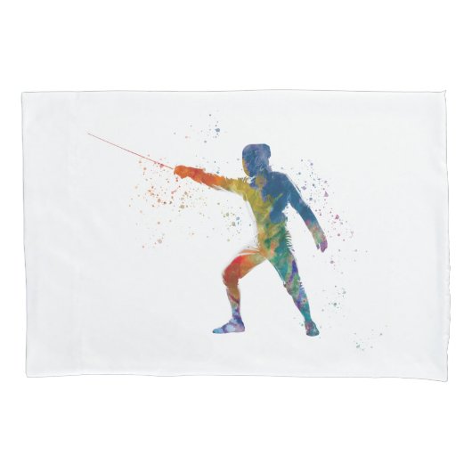 watercolor fencing kussensloop (Voorkant-Links)