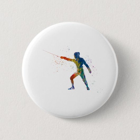 watercolor fencing ronde button 5,7 cm (Voorkant)