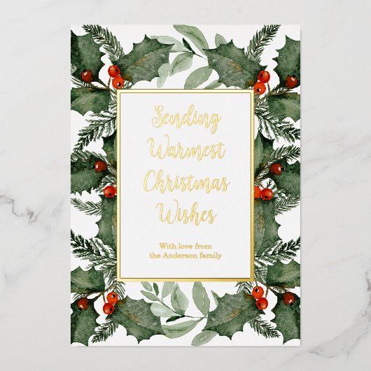 Watercolor Festieve Groene Folie Kerstkaart Folie Feestdagenkaart (Voorkant)