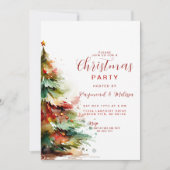 Watercolor Festieve Kerstboom Feest Uitnodiging (Voorkant)
