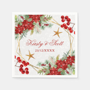 Watercolor Festieve Poinsettia Winter Bruiloft Servet
