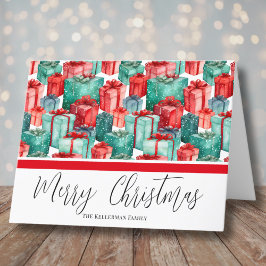 Watercolor Festieve Rood Groen Kerstmis Feestdagen Kaart