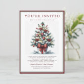 Watercolor Festive Christmas Tree Holiday Party  Kaart (Staand voorkant)