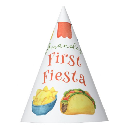 Watercolor Fiesta Eerste Verjaardag Feesthoedjes (Voorkant)