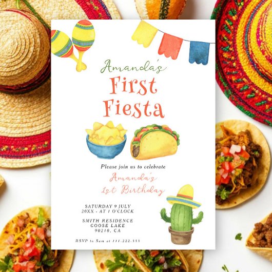 Watercolor Fiesta Eerste Verjaardag Kaart