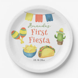 Watercolor Fiesta Eerste Verjaardag Papieren Bordje