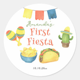 Watercolor Fiesta Eerste Verjaardag Ronde Sticker