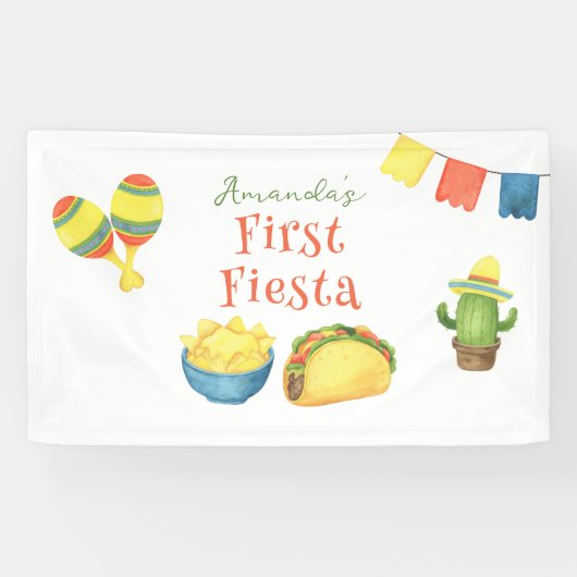 Watercolor Fiesta Eerste Verjaardag Spandoek (Horizontaal)