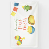 Watercolor Fiesta Eerste Verjaardag Spandoek (Verticaal)