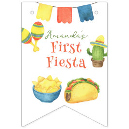 Watercolor Fiesta Eerste Verjaardag Vlaggetjes