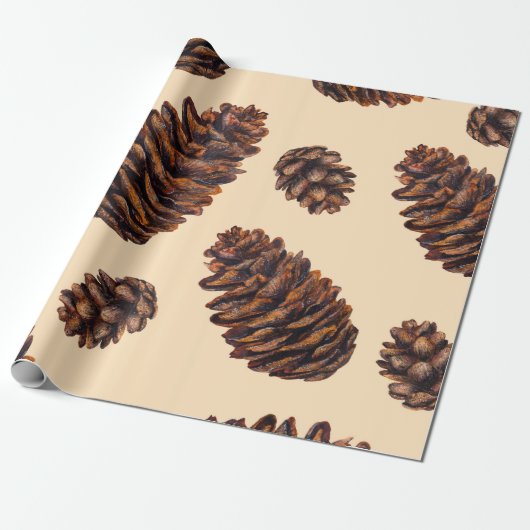 Watercolor fir cone seamless pattern, watercolour cadeaupapier (Uitgerold)