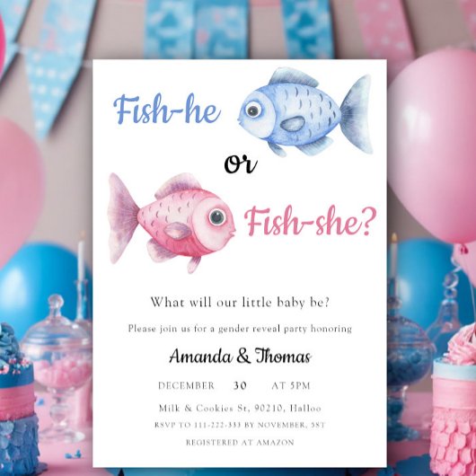 Watercolor Fishing Gender Reveal Kaart