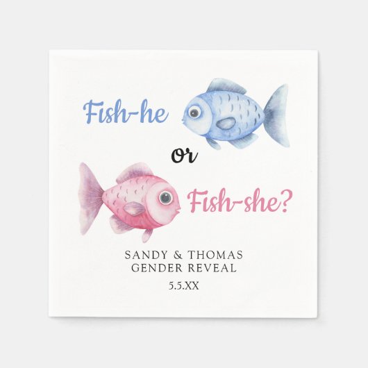 Watercolor Fishing Gender Reveal Servet (Voorkant)