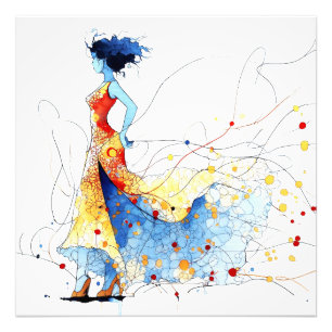 Watercolor Flamenco Danser – Vreugde in Beweging # Foto Afdruk
