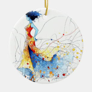 Watercolor Flamenco Danser – Vreugde in Beweging # Keramisch Ornament