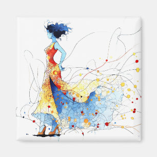 Watercolor Flamenco Danser – Vreugde in Beweging # Magneet