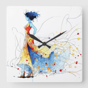 Watercolor Flamenco Danser – Vreugde in Beweging # Vierkante Klok