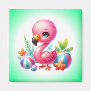Watercolor Flamingo Cartoon ClipArt Magneet