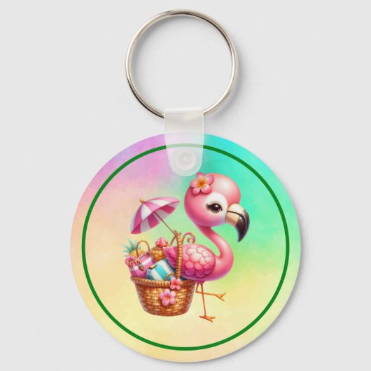 Watercolor Flamingo Cartoon ClipArt Sleutelhanger (Voorkant)