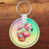Watercolor Flamingo Cartoon ClipArt Sleutelhanger (Achterkant)