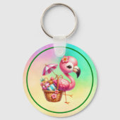 Watercolor Flamingo Cartoon ClipArt Sleutelhanger (Achterkant)
