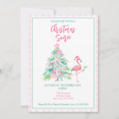 Watercolor Flamingo Christmas Soirée Invitation Kaart (Voorkant)