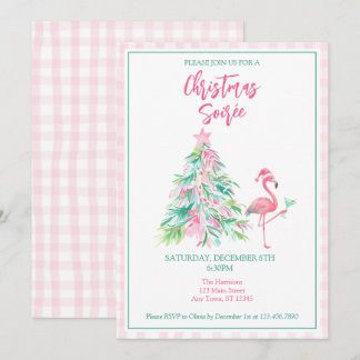 Watercolor Flamingo Christmas Soirée Invitation Kaart