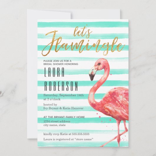 Watercolor Flamingo Mint Strepen | Bruidsmeisje Fe Kaart (Voorkant)