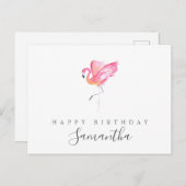 Watercolor Flamingo Verjaardagsgroet Briefkaart (Voorkant / Achterkant)