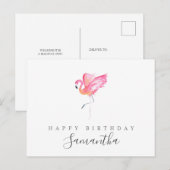 Watercolor Flamingo Verjaardagsgroet Briefkaart (Voorkant / Achterkant)