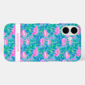 Watercolor Flamingo's met Monogram Case-Mate iPhone Case (Achterkant (horizontaal))