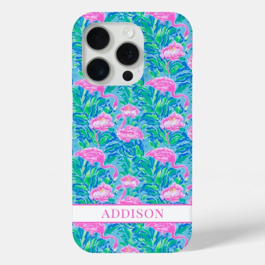 Watercolor Flamingo's met Monogram Case-Mate iPhone Case (Achterkant)