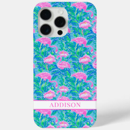 Watercolor Flamingo's met Monogram iPhone 15 Pro Max Hoesje