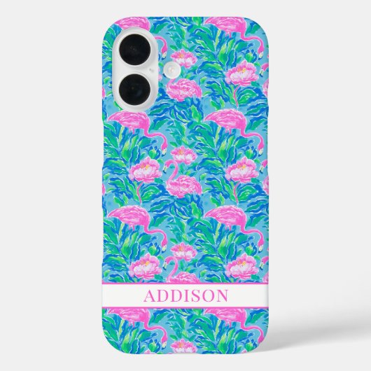 Watercolor Flamingo's met Monogram Case-Mate iPhone Case (Achterkant)