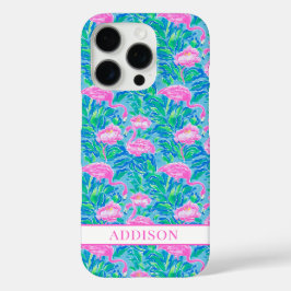 Watercolor Flamingo's met Monogram iPhone 16 Pro Hoesje
