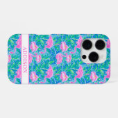 Watercolor Flamingo's met Monogram iPhone Hoesje (Achterkant horizontaal)