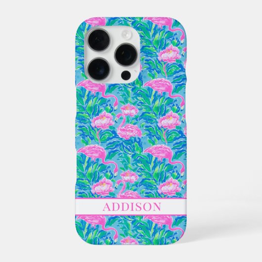 Watercolor Flamingo's met Monogram iPhone Hoesje (Achterkant)