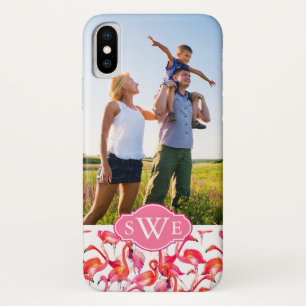 Watercolor Flamingo's Voeg Jouw Foto & Monogram iPhone X Hoesje