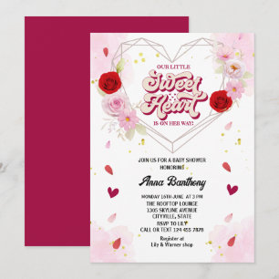 watercolor floral arch heart pink red baby shower kaart