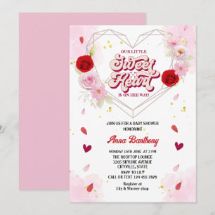 watercolor floral arch heart pink red baby shower kaart