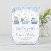 Watercolor Floral Arctic Animals Birthday Kaart (Staand voorkant)