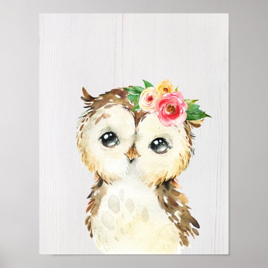 Watercolor Floral Baby Owl Poster (Voorkant)