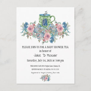 Watercolor Floral Baby Tea Party Invitation Briefkaart