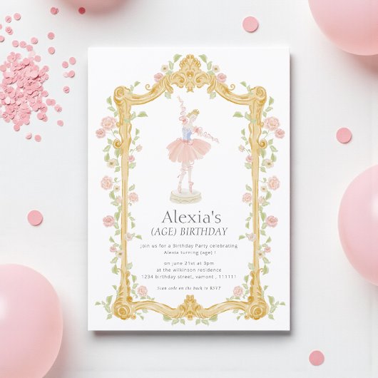 Watercolor Floral Ballerina Birthday QR code RSVP Kaart