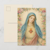 Watercolor Floral Blessed Mother Mary Catholic Briefkaart (Voorkant / Achterkant)