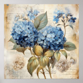 Watercolor Floral Blue Hydrangea Poster (Voorkant)