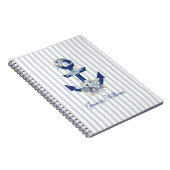 watercolor floral blue nautical stripes name notitieboek (Rechterzijde)