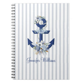 watercolor floral blue nautical stripes name  notitieboek