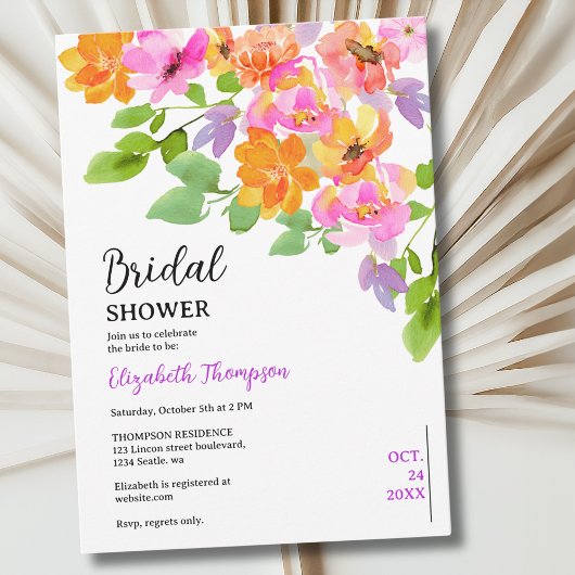 Watercolor Floral Boho Fall Bridal Shower Kaart