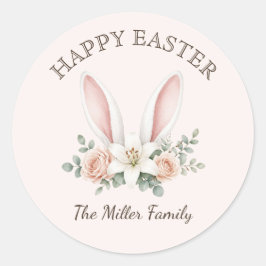 Watercolor Floral Bunny Ears Easter Sunday 2026 Ronde Sticker